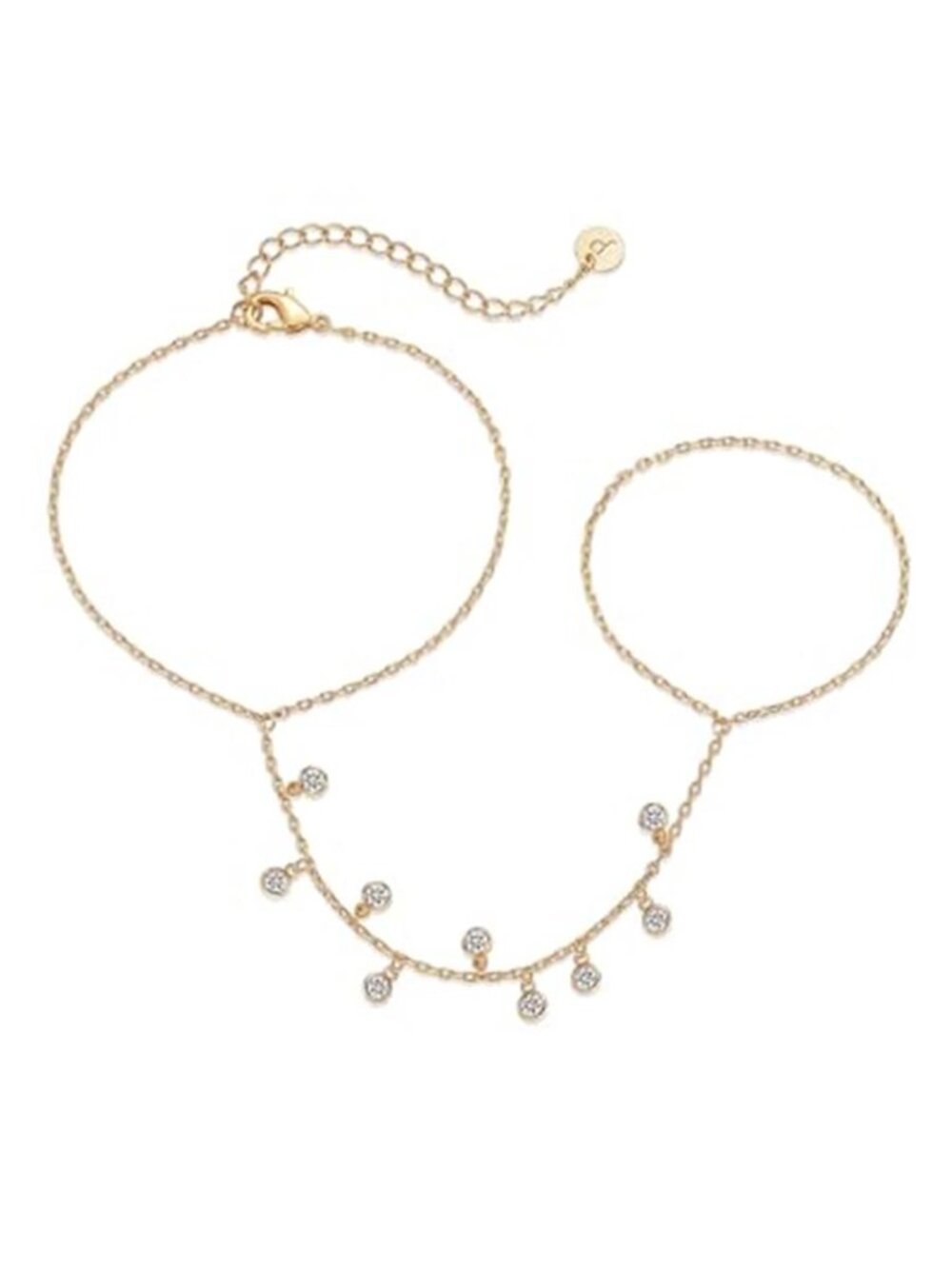 Gold Hand Chain Bracelet Ring Cubic Zirconia Dainty Hand Jewelry Adjustable Gift